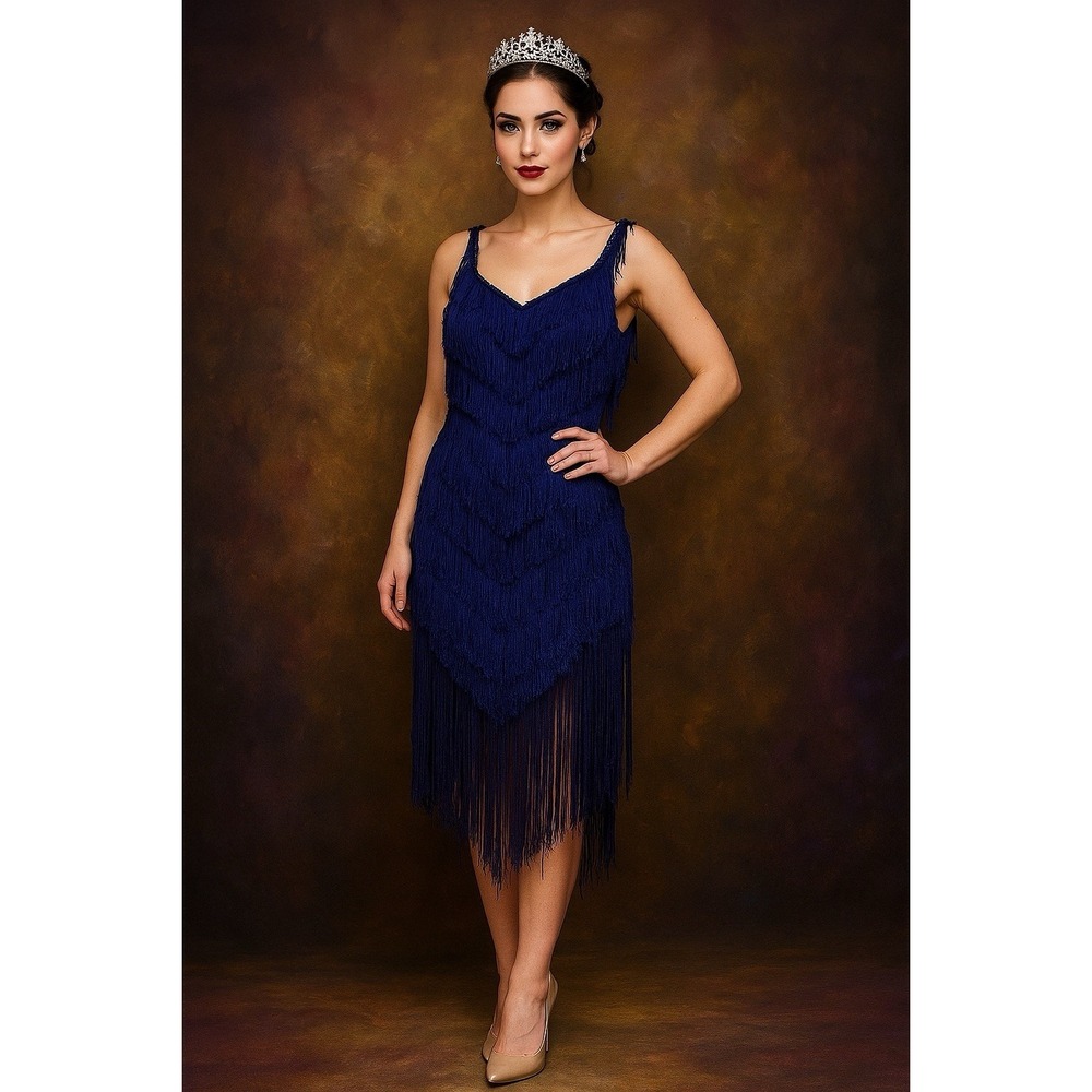 Purple Fringe 1920s Flapper Cocktail Dress Women's SZ 10 Two Tone Great Gatsby